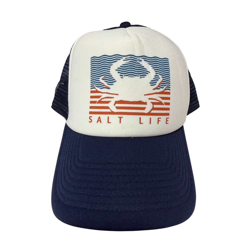 Salt Life Trucker Hat Mens OSFM Navy New Crab Graphic Snapback Mesh Cap